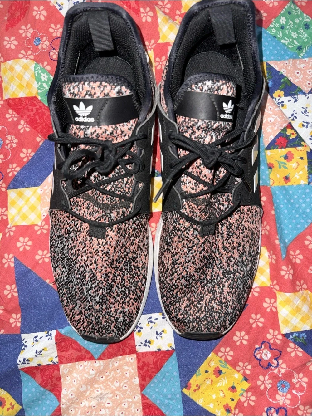 adidas Men’s Black & Pink Patterned Knit Athletic Sneakers